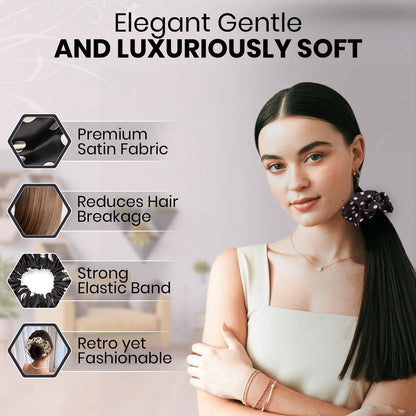 3 PCS 7.9 Inches Oversized Satin Scrunchies with Pearl and Polka Dot - Jumbo Large Hair Ties & Ponytail Holders for Women and Girls, Vintage Chic Extra Large Hair Accessories