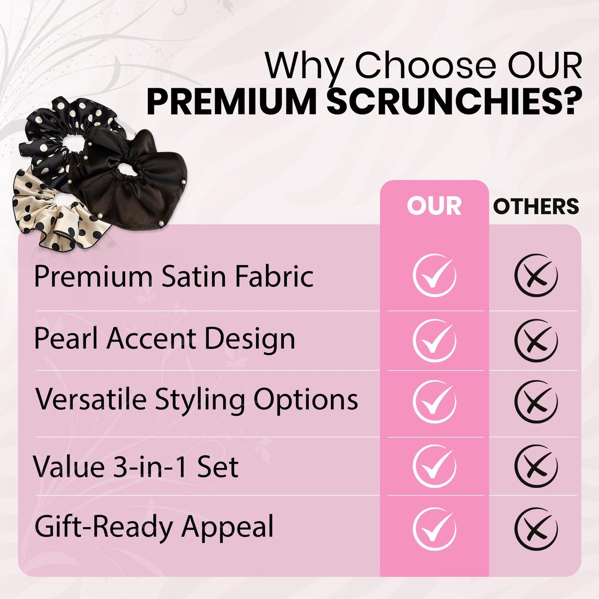 3 PCS 7.9 Inches Oversized Satin Scrunchies with Pearl and Polka Dot - Jumbo Large Hair Ties & Ponytail Holders for Women and Girls, Vintage Chic Extra Large Hair Accessories - görsel 14