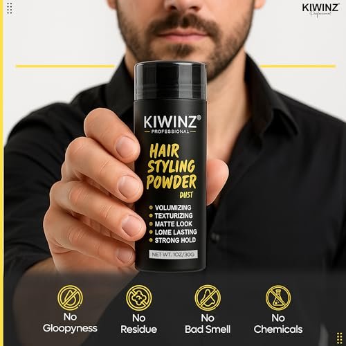 Kiwinz Professional Hair Styling Powder for Men – Natural Look Texture Powder, Matte Finish, Long-Lasting Volume & Hold – Non-Sticky, Great Smell – 30g - görsel 8