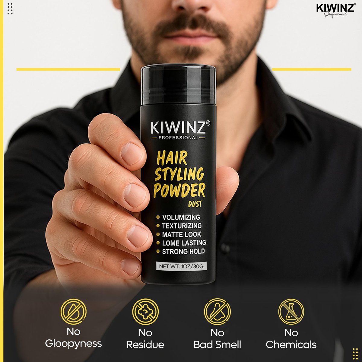 Kiwinz Professional Hair Styling Powder for Men – Natural Look Texture Powder, Matte Finish, Long-Lasting Volume & Hold – Non-Sticky, Great Smell – 30g - görsel 7