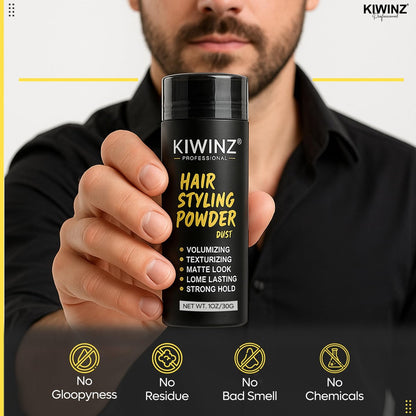Kiwinz Professional Hair Styling Powder for Men – Natural Look Texture Powder, Matte Finish, Long-Lasting Volume & Hold – Non-Sticky, Great Smell – 30g