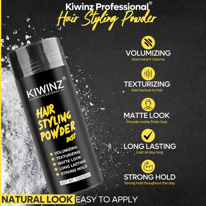 Kiwinz Professional Hair Styling Powder for Men – Natural Look Texture Powder, Matte Finish, Long-Lasting Volume & Hold – Non-Sticky, Great Smell – 30g