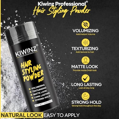 Kiwinz Professional Hair Styling Powder for Men – Natural Look Texture Powder, Matte Finish, Long-Lasting Volume & Hold – Non-Sticky, Great Smell – 30g - görsel 4