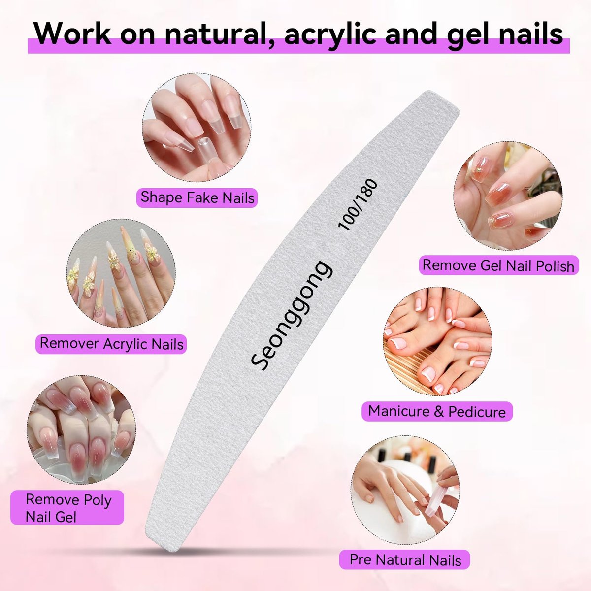 24 PCS 100/180 Grit Nail Files for Women – Double-Sided Emery Boards for Natural Nails, Manicure & Pedicure Tools for Salon and Home Use - görsel 5