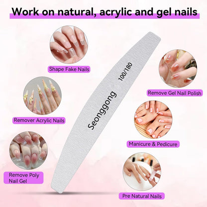 24 PCS 100/180 Grit Nail Files for Women – Double-Sided Emery Boards for Natural Nails, Manicure & Pedicure Tools for Salon and Home Use