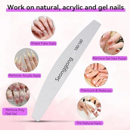 24 PCS 100/180 Grit Nail Files for Women – Double-Sided Emery Boards for Natural Nails, Manicure & Pedicure Tools for Salon and Home Use