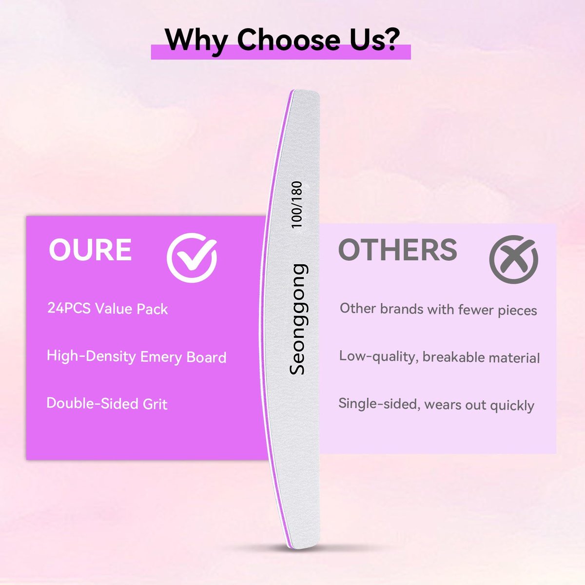 24 PCS 100/180 Grit Nail Files for Women – Double-Sided Emery Boards for Natural Nails, Manicure & Pedicure Tools for Salon and Home Use - görsel 9
