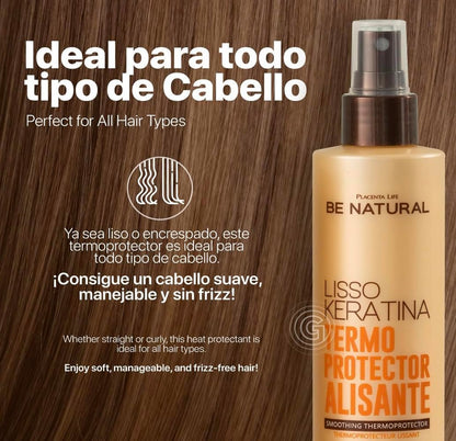 Be Natural Lisso Keratina Heat Protectant Spray for Hair Smoothing – Sulfate-Free, 8.45 fl oz Avelisse