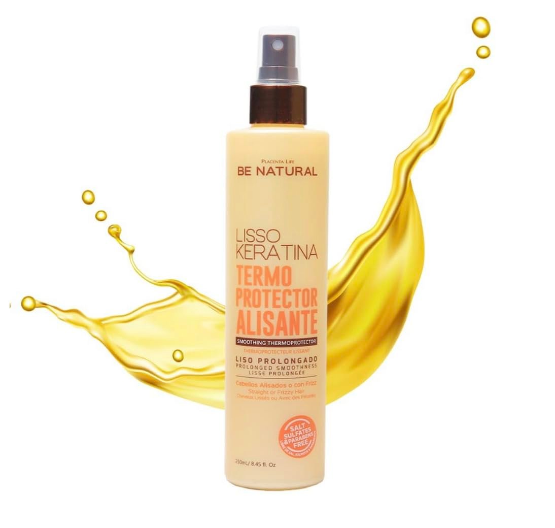 Be Natural Lisso Keratina Heat Protectant Spray for Hair Smoothing – Sulfate-Free, 8.45 fl oz Avelisse