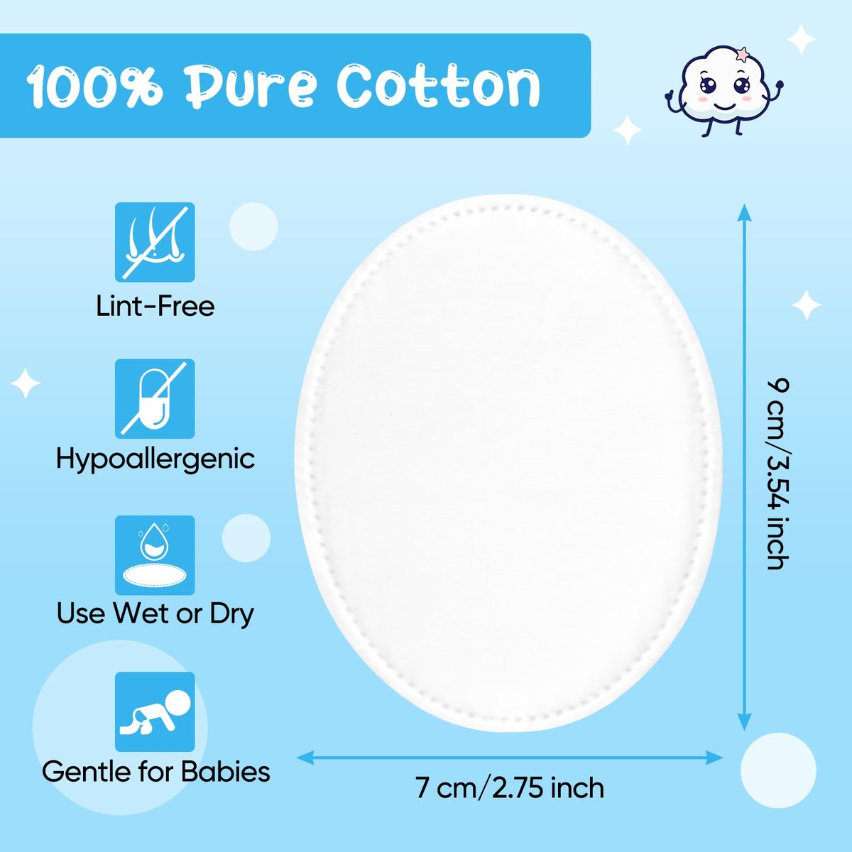 Cottonessence Oval Cotton Pads (100-Count) - 100% Pure Cotton, Gentle for Babies, Soft, Large, Lint-Free, Double Sided, Hypoallergenic - görsel 3