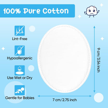 Cottonessence Oval Cotton Pads (100-Count) - 100% Pure Cotton, Gentle for Babies, Soft, Large, Lint-Free, Double Sided, Hypoallergenic