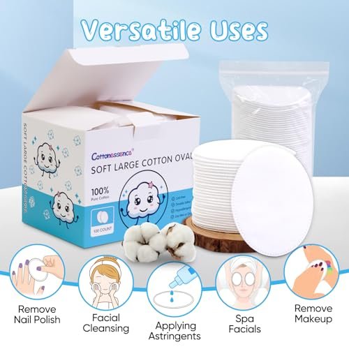 Cottonessence Oval Cotton Pads (100-Count) - 100% Pure Cotton, Gentle for Babies, Soft, Large, Lint-Free, Double Sided, Hypoallergenic - görsel 12