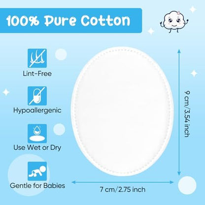 Cottonessence Oval Cotton Pads (100-Count) - 100% Pure Cotton, Gentle for Babies, Soft, Large, Lint-Free, Double Sided, Hypoallergenic