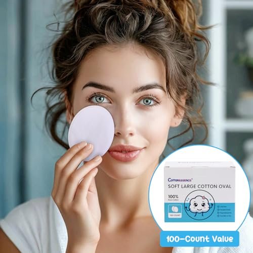 Cottonessence Oval Cotton Pads (100-Count) - 100% Pure Cotton, Gentle for Babies, Soft, Large, Lint-Free, Double Sided, Hypoallergenic - görsel 10