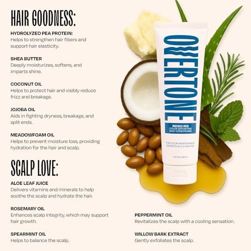 Overtone Daily Color Depositing Conditioner - Indigo Iris for Brown Hair - 4.5 oz - Temporary Color Refresh & Fade Prevention - Vegan & Cruelty-Free Avelisse