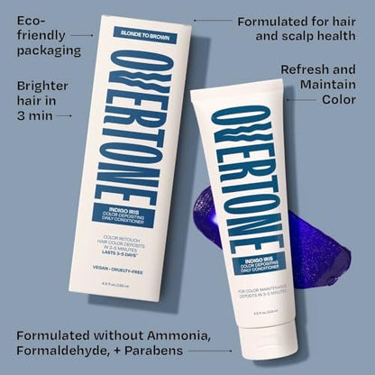 Overtone Daily Color Depositing Conditioner - Indigo Iris for Brown Hair - 4.5 oz - Temporary Color Refresh & Fade Prevention - Vegan & Cruelty-Free Avelisse