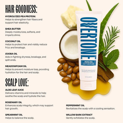 Overtone Daily Color Depositing Conditioner - Indigo Iris for Brown Hair - 4.5 oz - Temporary Color Refresh & Fade Prevention - Vegan & Cruelty-Free Avelisse
