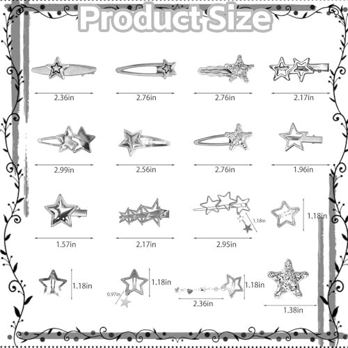 30Pcs Y2K Silver Star Hair Clips Set - 16 Shapes Kawaii Non-Slip Hairpins for Women & Girls - görsel 14