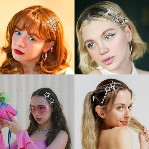 30Pcs Y2K Silver Star Hair Clips Set - 16 Shapes Kawaii Non-Slip Hairpins for Women & Girls - görsel 10