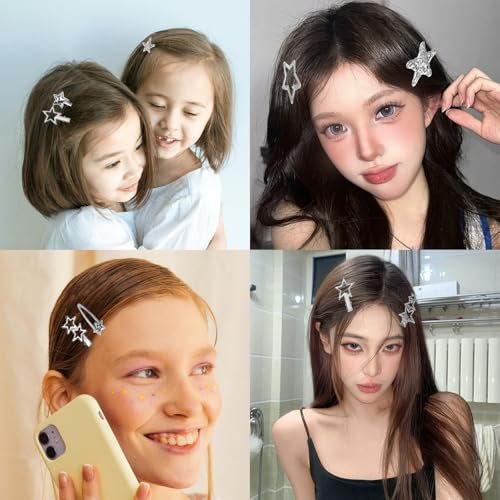30Pcs Y2K Silver Star Hair Clips Set - 16 Shapes Kawaii Non-Slip Hairpins for Women & Girls - görsel 4