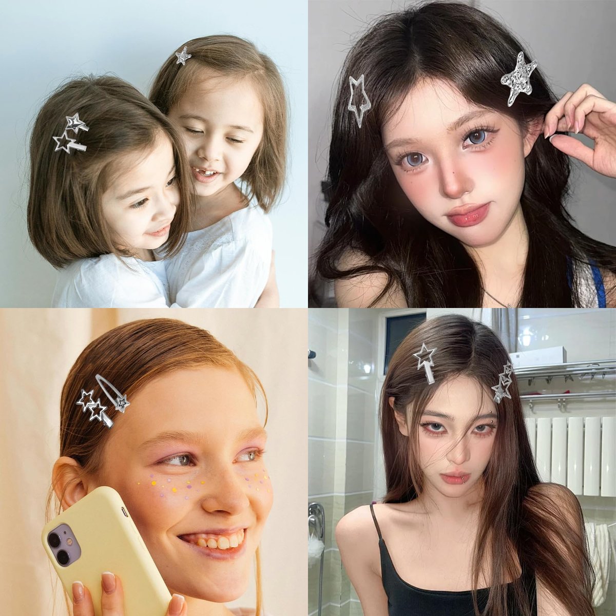 30Pcs Y2K Silver Star Hair Clips Set - 16 Shapes Kawaii Non-Slip Hairpins for Women & Girls - görsel 3