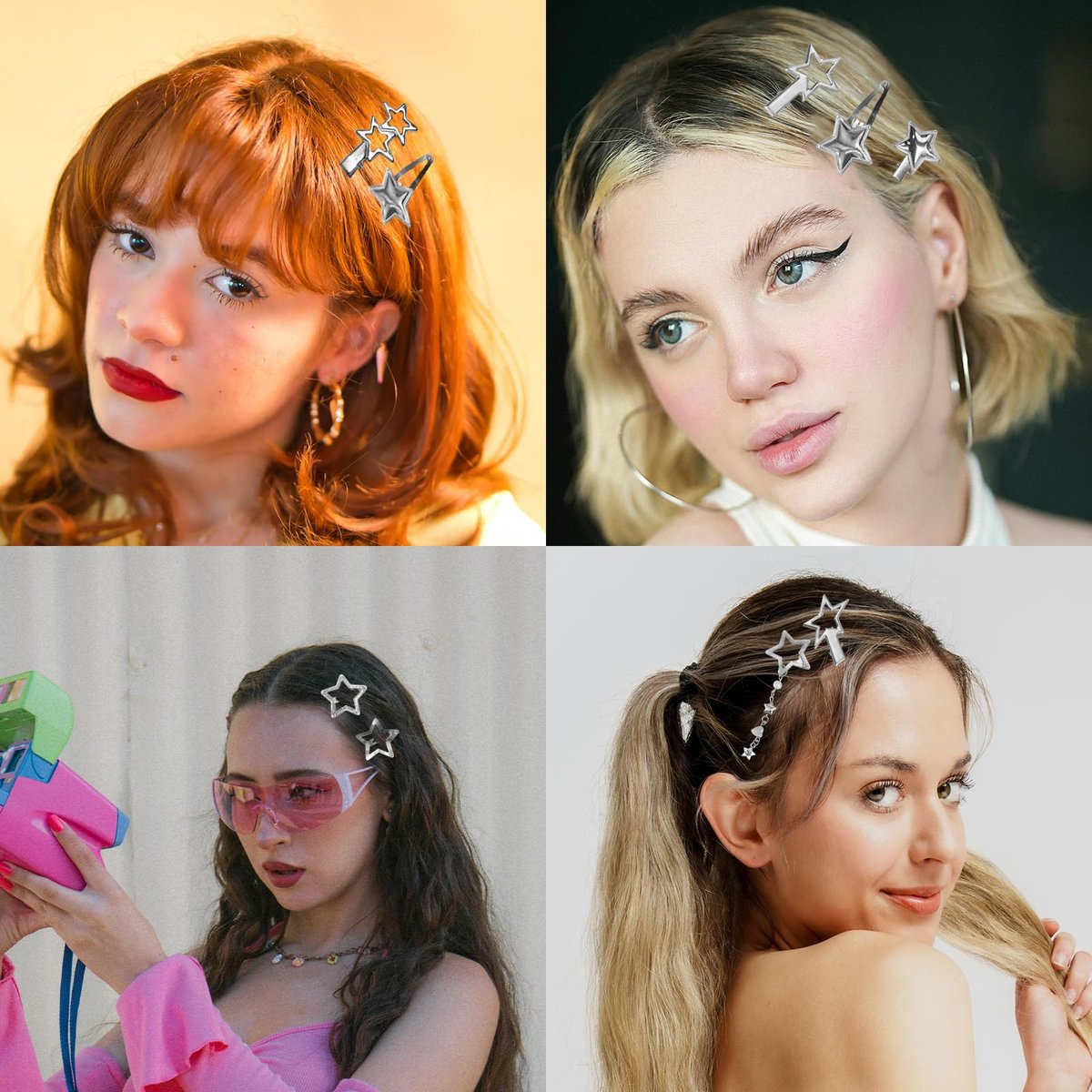 30Pcs Y2K Silver Star Hair Clips Set - 16 Shapes Kawaii Non-Slip Hairpins for Women & Girls - görsel 9