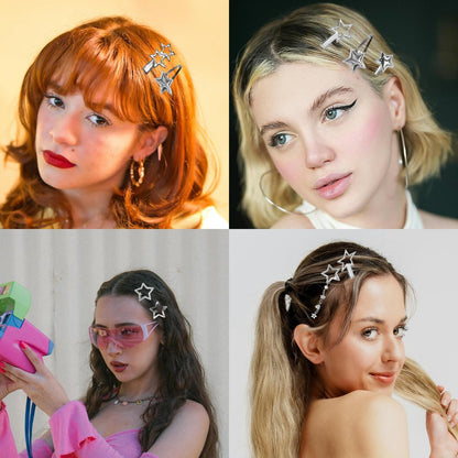 30Pcs Y2K Silver Star Hair Clips Set - 16 Shapes Kawaii Non-Slip Hairpins for Women & Girls