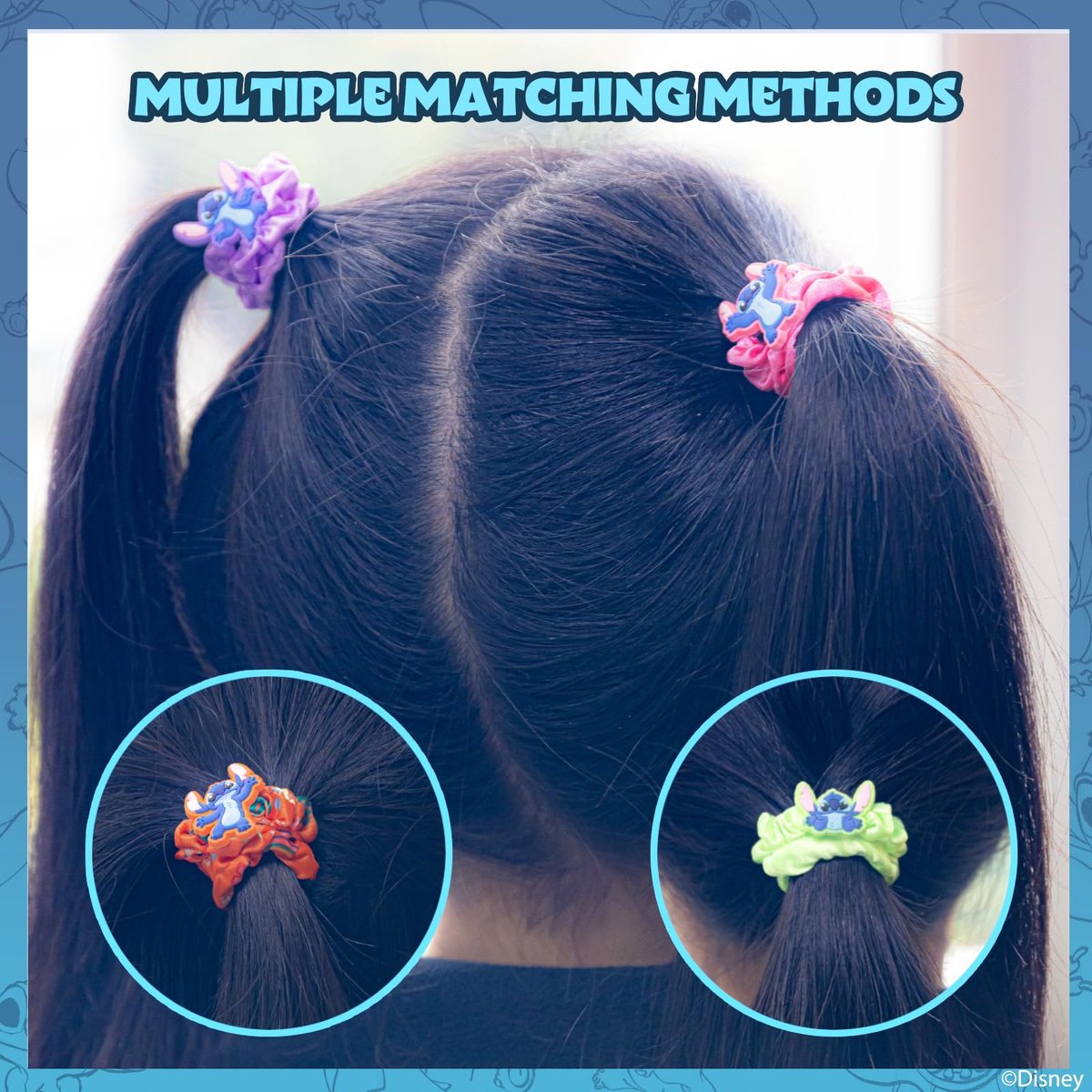 Stitch 6 Piece Hair Scrunchie Set – Satin Hair Ties for Girls, School Rewards, Party Favors, Stocking Stuffer, Birthday Gift, Ages 3+ by Townley Girl - görsel 9