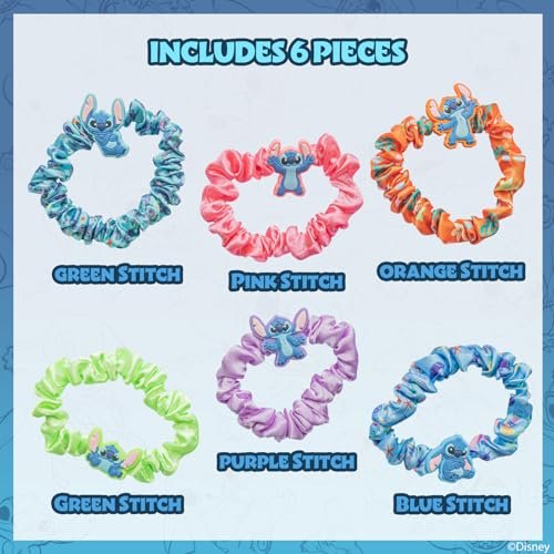 Stitch 6 Piece Hair Scrunchie Set – Satin Hair Ties for Girls, School Rewards, Party Favors, Stocking Stuffer, Birthday Gift, Ages 3+ by Townley Girl - görsel 4