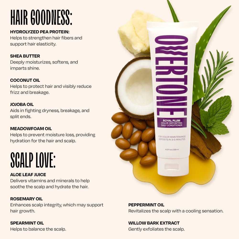 oVertone Daily Color Depositing Conditioner - Royal Plum for Brown Hair - 4.5 oz - Vegan & Cruelty-Free Temporary Coloring Conditioner with Shea Butter & Coconut Oil Avelisse