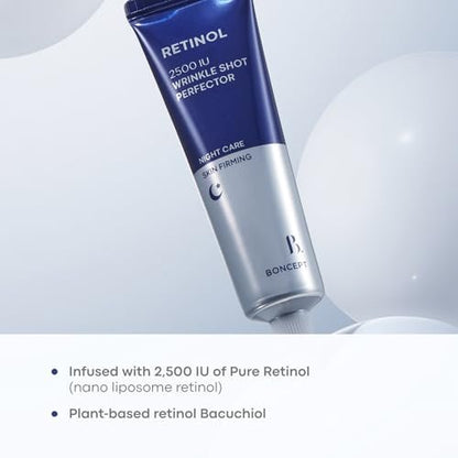 BONCEPT Retinol 2500 IU Wrinkle-Shot Perfector – Korean Anti-Aging Face Cream with Bakuchiol for Beginners, Pore Care & Firming, 0.5 fl oz