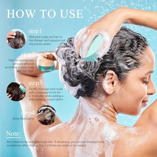SHVYOG Scalp Scrub with Biotin & 3% Salicylic Acid – 2-in-1 Exfoliator & Clarifying Detox Shampoo for Dandruff, Itchy Scalp, Oily Hair & Dry Scalp Treatment, Includes Scalp Massager, 8.8 oz Avelisse