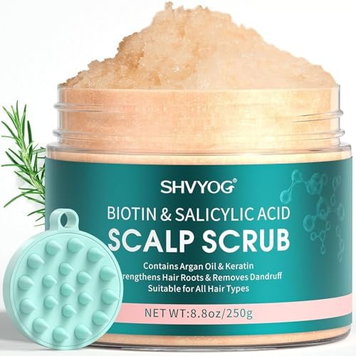 SHVYOG Scalp Scrub with Biotin & 3% Salicylic Acid – 2-in-1 Exfoliator & Clarifying Detox Shampoo for Dandruff, Itchy Scalp, Oily Hair & Dry Scalp Treatment, Includes Scalp Massager, 8.8 oz Avelisse