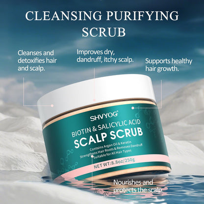 SHVYOG Scalp Scrub with Biotin & 3% Salicylic Acid – 2-in-1 Exfoliator & Clarifying Detox Shampoo for Dandruff, Itchy Scalp, Oily Hair & Dry Scalp Treatment, Includes Scalp Massager, 8.8 oz Avelisse
