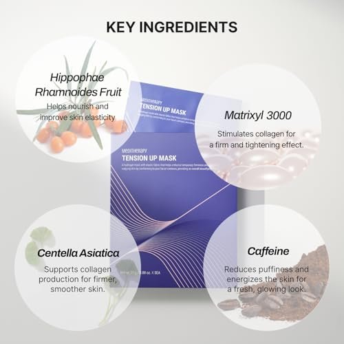 MEDITHERAPY Tension Up Mask 5EA - Korean Collagen Face V Line Lifting Mask - Hydrating Firming & Skin Tightening for Sharp & Sculpted Contour, Double Chin Reducer - Matrixyl & Peptide Gel Facial Mask Avelisse