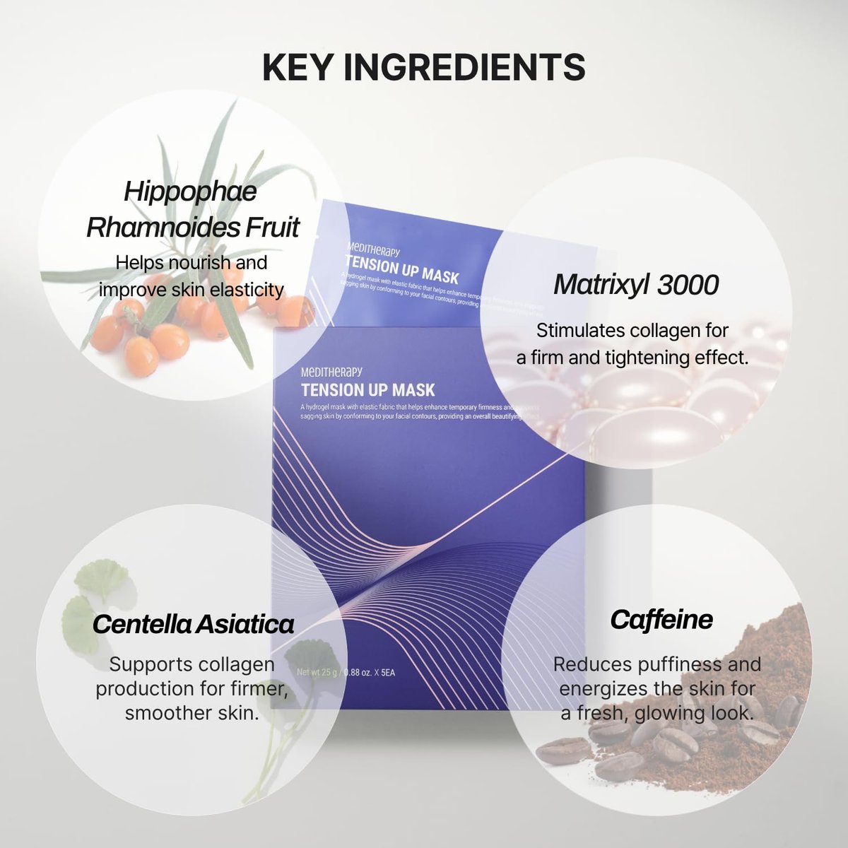 MEDITHERAPY Tension Up Mask 5EA - Korean Collagen Face V Line Lifting Mask - Hydrating Firming & Skin Tightening for Sharp & Sculpted Contour, Double Chin Reducer - Matrixyl & Peptide Gel Facial Mask Avelisse