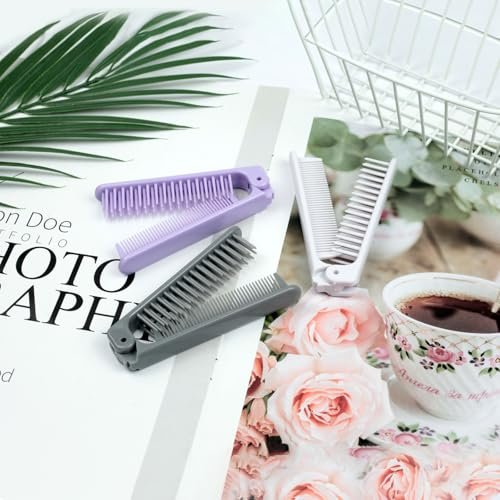 3-Piece Pocket Folding Comb Set – Portable Travel Hair Brushes with Dual-Headed Design, Compact and Colorful (Gray, Purple, White) - görsel 14