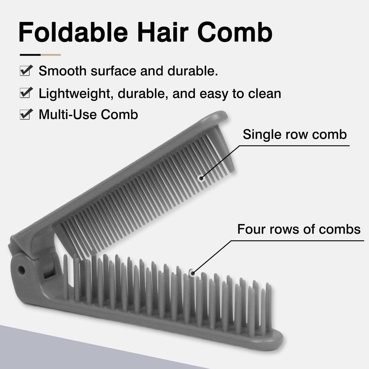 3-Piece Pocket Folding Comb Set – Portable Travel Hair Brushes with Dual-Headed Design, Compact and Colorful (Gray, Purple, White) - görsel 3