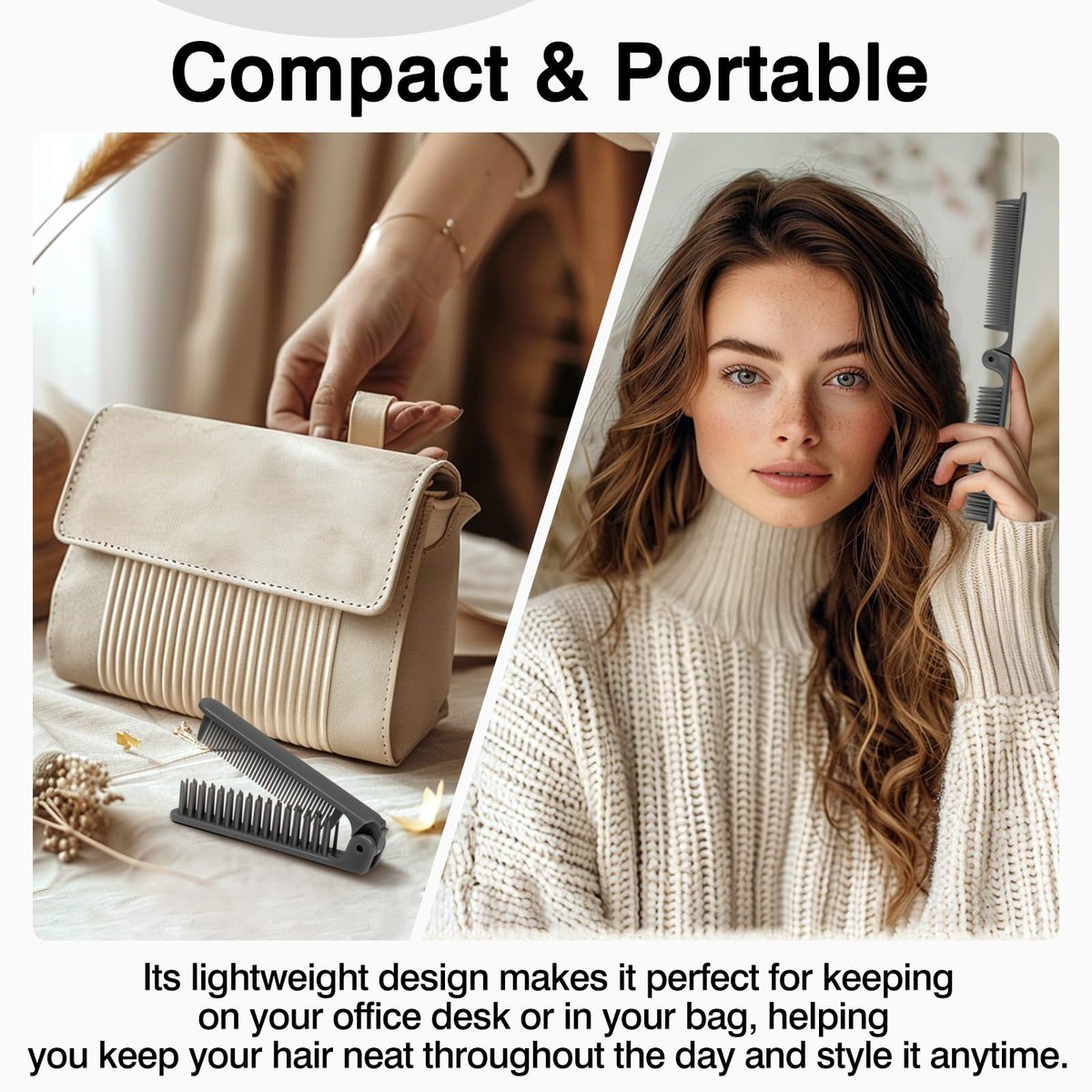 3-Piece Pocket Folding Comb Set – Portable Travel Hair Brushes with Dual-Headed Design, Compact and Colorful (Gray, Purple, White) - görsel 11