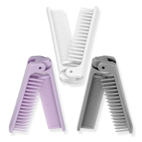 3-Piece Pocket Folding Comb Set – Portable Travel Hair Brushes with Dual-Headed Design, Compact and Colorful (Gray, Purple, White) - görsel 2
