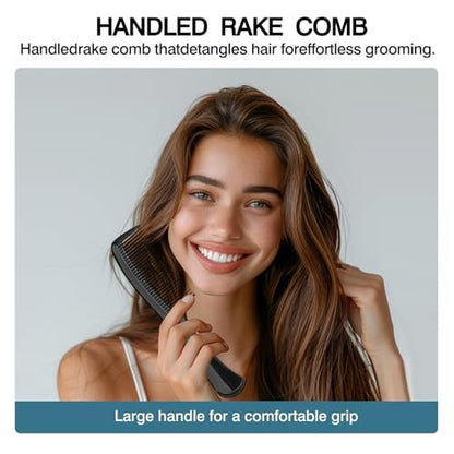 3-Piece Wide-Tooth Comb Set for Detangling & Styling – Ergonomic Grip for Medium & Thick Hair – Salon-Style for Men & Women (Black)