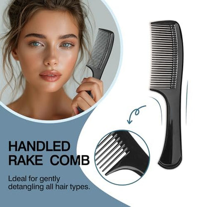 3-Piece Wide-Tooth Comb Set for Detangling & Styling – Ergonomic Grip for Medium & Thick Hair – Salon-Style for Men & Women (Black)