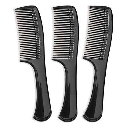 3-Piece Wide-Tooth Comb Set for Detangling & Styling – Ergonomic Grip for Medium & Thick Hair – Salon-Style for Men & Women (Black)