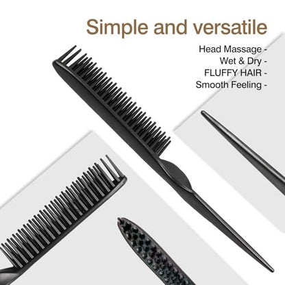 3-Row Rat Tail Styling Comb Set (4PCS) – Flexible Comb for Detangling, Defining Curls, and Sectioning Hair