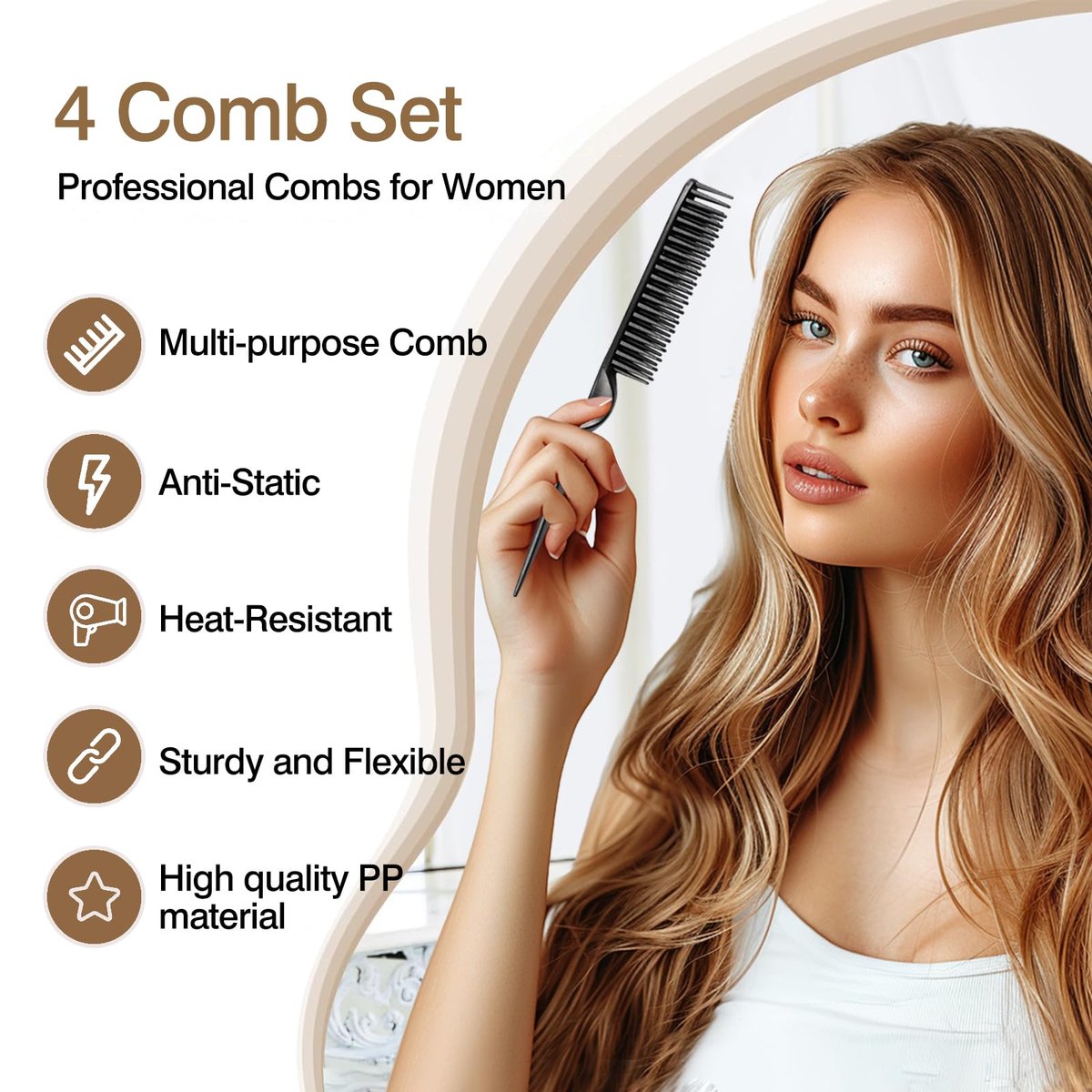3-Row Rat Tail Styling Comb Set (4PCS) – Flexible Comb for Detangling, Defining Curls, and Sectioning Hair - görsel 3