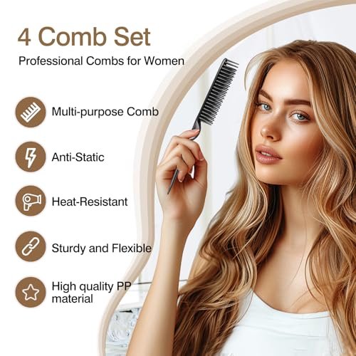3-Row Rat Tail Styling Comb Set (4PCS) – Flexible Comb for Detangling, Defining Curls, and Sectioning Hair - görsel 4