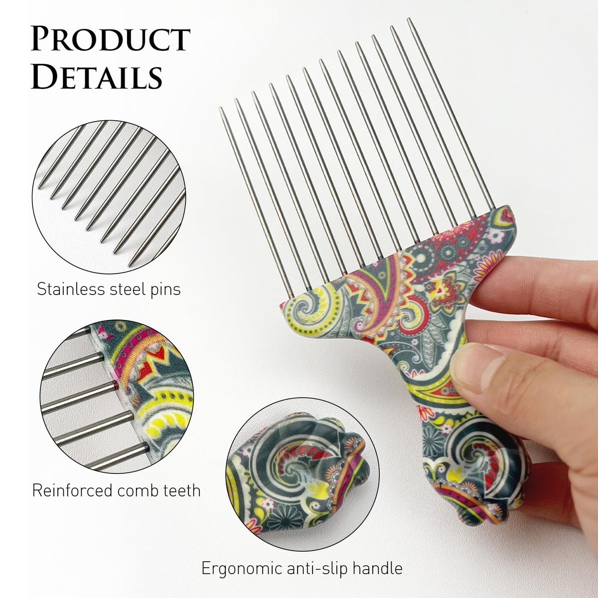 Zoolinn Stainless Steel Professional Hair Styling Pick Comb for Afro and Curly Hair – Unisex Design - görsel 5