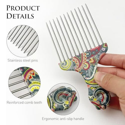 Zoolinn Stainless Steel Professional Hair Styling Pick Comb for Afro and Curly Hair – Unisex Design