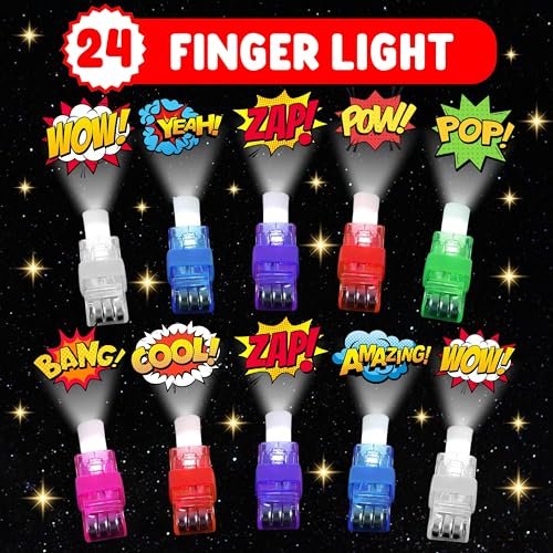 72 PCS Hero Party Favors - 48 Temporary Tattoos & 24 LED Finger Lights Combo - Superhero Birthday Goodie Bag Fillers, Light Up Toys for Kids and Adults, Party Supplies - görsel 8