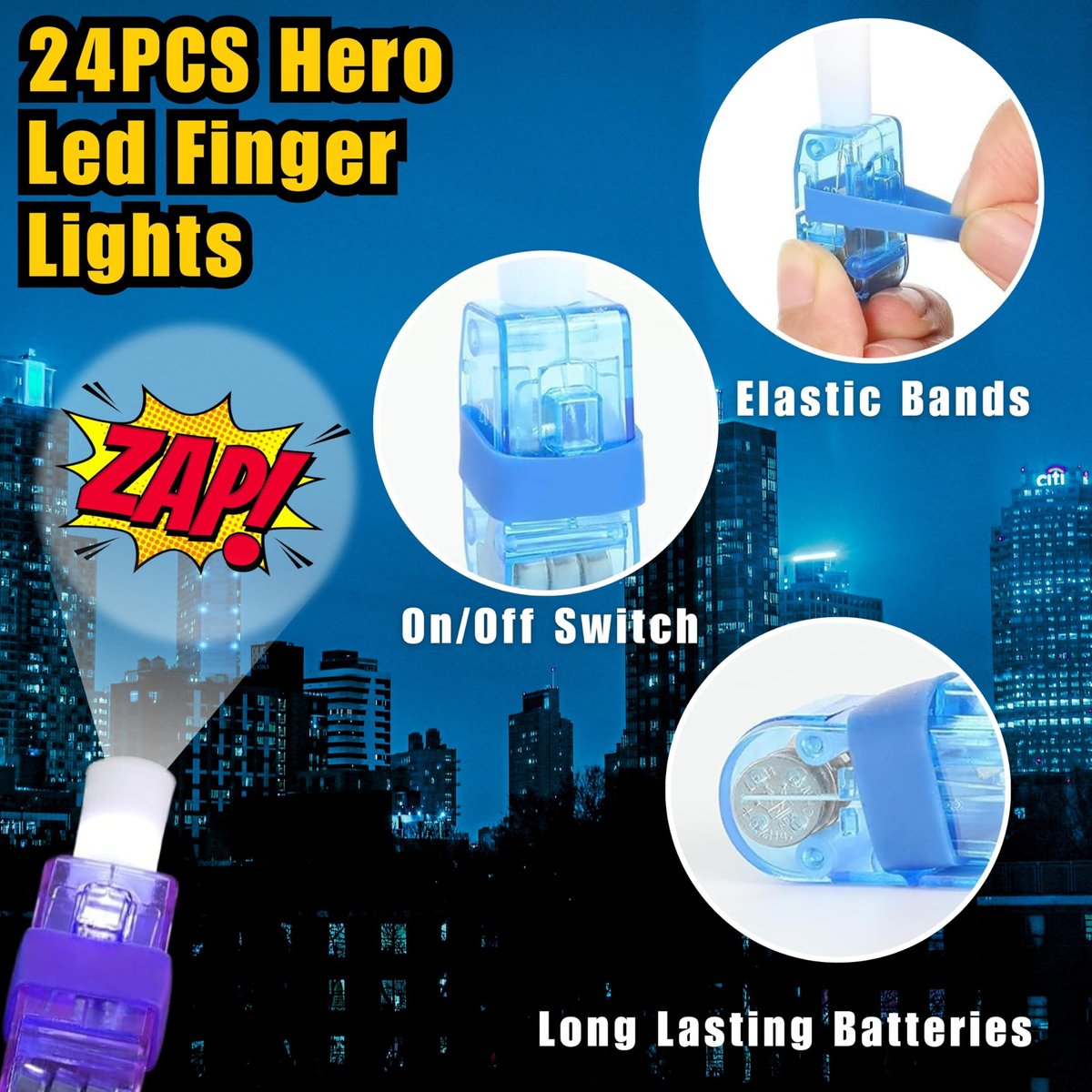 72 PCS Hero Party Favors - 48 Temporary Tattoos & 24 LED Finger Lights Combo - Superhero Birthday Goodie Bag Fillers, Light Up Toys for Kids and Adults, Party Supplies - görsel 13